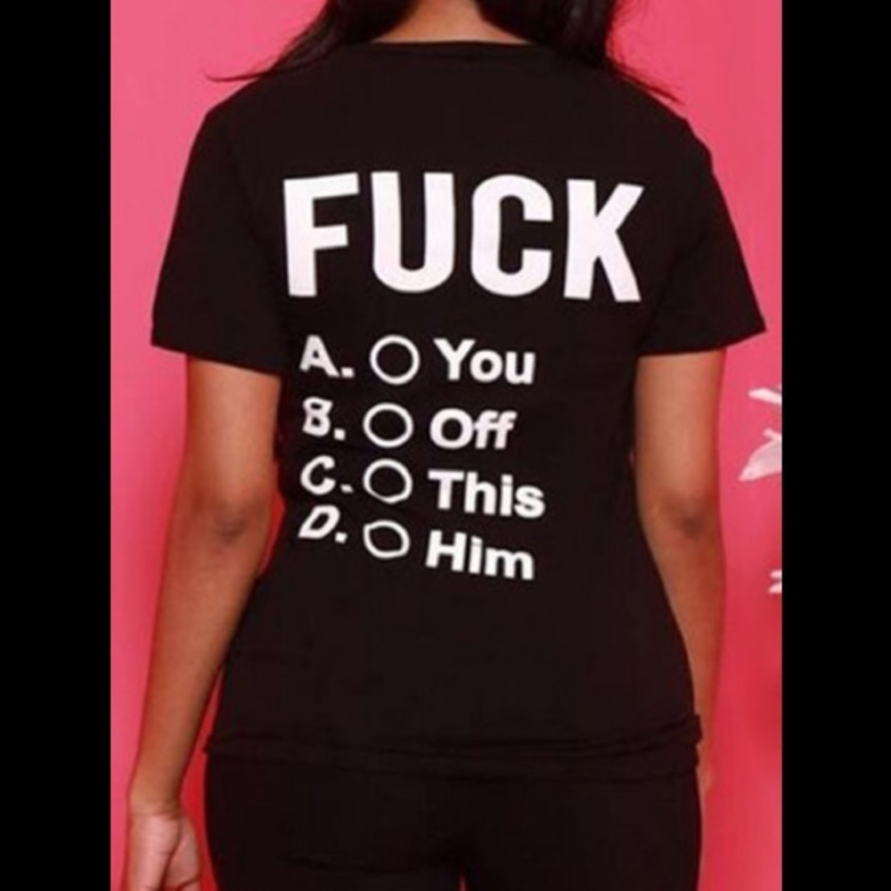 💋F*CK Choose 1 A. You B. Off C. This D. Him Black Short Sleeve Soft T-Shirt